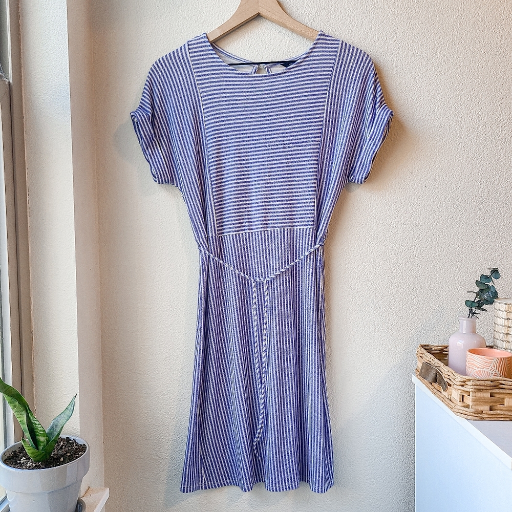 Modcloth Easily Gleeful Knit Dress in Blue and White Stripes